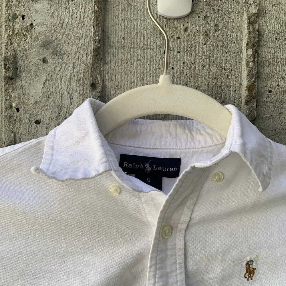 Ralph Lauren Boys Iconic Oxford Button Down Long Sleeve Shirt Casual Preppy Sz 5